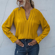 将图片加载到图库查看器，Notched Neck Pleated Decoration Blouse
