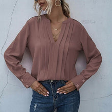 将图片加载到图库查看器，Notched Neck Pleated Decoration Blouse
