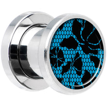 Load image into Gallery viewer, Blue Floral Lace Steel Screw Fit Plug Set 0G
