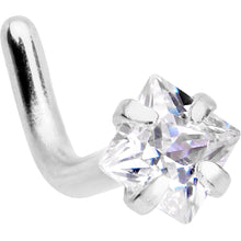 Load image into Gallery viewer, 18G 1/4 Clear Square 2.5mm CZ Gem Steel L-Shape Nose Ring

