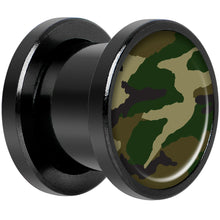 Load image into Gallery viewer, Woodland Camo Print Black Anodized Screw Fit Plug Set 00G
