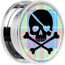 将图片加载到图库查看器，Pink Green Plaid Heart Skull Steel Screw Fit Plug Set 20mm
