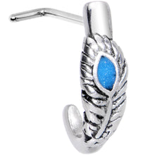Load image into Gallery viewer, 20G Glitter Blue Bird Feather Faux Hoop L Shaped Nose Ring
