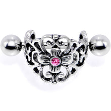 Load image into Gallery viewer, 16G 1/2 Pink Gem Filigree Floral Cuff Cartilage Earring
