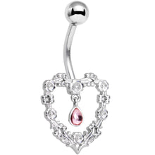 将图片加载到图库查看器，Pink Gem Dangle Floral Heart Belly Ring
