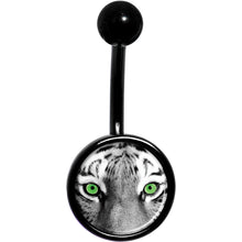 将图片加载到图库查看器，Black White Tiger Eyes Black Belly Ring
