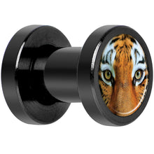 Load image into Gallery viewer, Full Color Tiger Eyes Black Anodized Screw Fit Plug Set 4G
