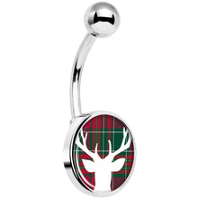 Load image into Gallery viewer, Red Green Plaid Reindeer Belly Ring
