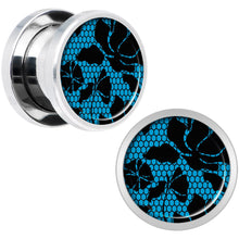 Load image into Gallery viewer, Blue Floral Lace Steel Screw Fit Plug Set 00G
