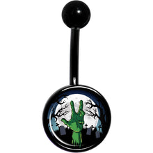 Load image into Gallery viewer, Cemetery Zombie Hand Halloween Black Belly Ring
