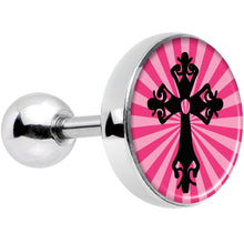 Load image into Gallery viewer, 16G 1/4 Pink Black Radiant Cross Tragus Cartilage Earring

