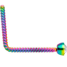 将图片加载到图库查看器，Clear 2mm Gem Inlay Rainbow IP So Twisted L Shaped Nose Ring
