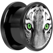 Load image into Gallery viewer, Black White Tiger Eyes Black Anodized Screw Fit Plug Set 9/16
