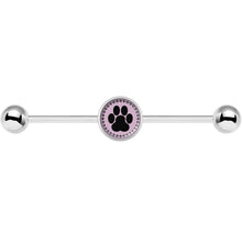 Load image into Gallery viewer, 14G Black on Pink Paw Print Industrial Barbell 37mm

