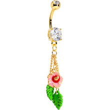 将图片加载到图库查看器，Clear Pink Flower Dangle Belly Ring Created with Crystals
