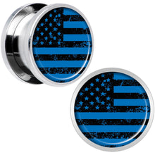 Load image into Gallery viewer, Blue American Flag Steel Screw Fit Plug Set 9/16
