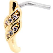 将图片加载到图库查看器，18G Clear CZ Gold Tone Swish Faux Hoop L Shaped Nose Ring

