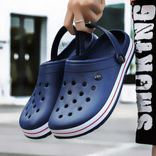 将图片加载到图库查看器，Outdoor Mens Sandals Clogs Summer Hole Shoes Rubber Men's Garden Shoes Black Beach Flat Sandals Slippers Work Summer Breathable Lightweight Quick Drying Sandals
