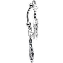 将图片加载到图库查看器，Handcrafted Viking Axe and Helmet Double Mount Dangle Belly Ring
