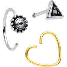 Load image into Gallery viewer, 20G Knickknacks Trinkets Nose Bone Heart Closure Ring Pack Set of 3
