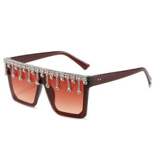 Load image into Gallery viewer, Oversize Square Crystal Sunglasses, Flat Top Oversized Sunglasses In Different Shades New Sun Wear Crystal Diamond Luxury Style Shades
