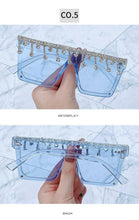 Load image into Gallery viewer, Oversize Square Crystal Sunglasses, Flat Top Oversized Sunglasses In Different Shades New Sun Wear Crystal Diamond Luxury Style Shades
