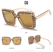 Load image into Gallery viewer, Oversized Sunglasses Square Diamond Sunglasses Women Retro Sunglasses Luxury &amp; Diamond Square Shape Sunglasses For Women Branded Attractive Any Size Crystal Sun Glasses For Ladies Gradient Classic Mirror &amp; Decent Shades
