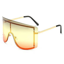 将图片加载到图库查看器，Oversized Women Blue &amp; Yellow Gradient Sunglasses  Fashionable Rimless In Metal For Female New Shades Personality Eyewear
