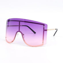 将图片加载到图库查看器，Oversized Women Blue &amp; Yellow Gradient Sunglasses  Fashionable Rimless In Metal For Female New Shades Personality Eyewear
