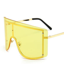 将图片加载到图库查看器，Oversized Women Blue &amp; Yellow Gradient Sunglasses  Fashionable Rimless In Metal For Female New Shades Personality Eyewear
