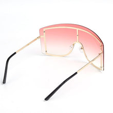 将图片加载到图库查看器，Oversized Women Blue &amp; Yellow Gradient Sunglasses  Fashionable Rimless In Metal For Female New Shades Personality Eyewear
