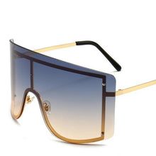 将图片加载到图库查看器，Oversized Women Blue &amp; Yellow Gradient Sunglasses  Fashionable Rimless In Metal For Female New Shades Personality Eyewear
