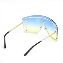 将图片加载到图库查看器，Oversized Women Blue &amp; Yellow Gradient Sunglasses  Fashionable Rimless In Metal For Female New Shades Personality Eyewear
