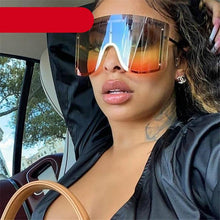 将图片加载到图库查看器，Oversized Women Blue &amp; Yellow Gradient Sunglasses  Fashionable Rimless In Metal For Female New Shades Personality Eyewear
