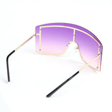 将图片加载到图库查看器，Oversized Women Blue &amp; Yellow Gradient Sunglasses  Fashionable Rimless In Metal For Female New Shades Personality Eyewear
