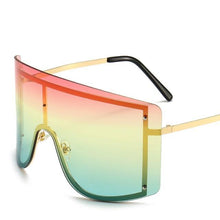 将图片加载到图库查看器，Oversized Women Blue &amp; Yellow Gradient Sunglasses  Fashionable Rimless In Metal For Female New Shades Personality Eyewear
