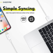 将图片加载到图库查看器，Overtime Apple MFI Certified Lightning to USB Cable, iPhone Charger and Sync Cable 4Ft White
