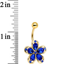 Load image into Gallery viewer, Blue Gem Gold PVD Zinnia Flower Belly Ring
