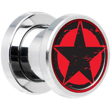 Load image into Gallery viewer, Black Red Distressed Star Steel Screw Fit Plug Set 0G
