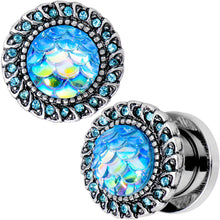 Load image into Gallery viewer, Aqua Gem Iridescent Blue Mermaid Scale Screw Fit Plug Set 6mm to 22mm
