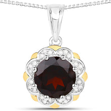 Load image into Gallery viewer, 2.32 Carat Genuine Garnet and White Diamond 14K Yellow Gold with .925 Sterling Silver Pendant
