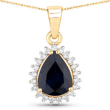 Load image into Gallery viewer, 2.09 Carat Genuine Blue Sapphire and White Diamond 14K Yellow Gold Pendant
