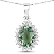 Load image into Gallery viewer, 1.39 Carat Genuine Green Tourmaline and White Diamond 14K White Gold Pendant
