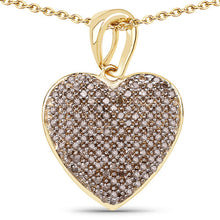 Load image into Gallery viewer, 14K Yellow Gold Plated 0.68 Carat Genuine Champagne Diamond .925 Sterling Silver Heart Shape Pendant
