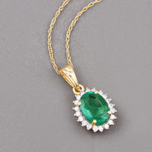 Load image into Gallery viewer, 1.36 Carat Genuine Zambian Emerald and White Diamond 10K Yellow Gold Pendant
