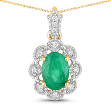 Load image into Gallery viewer, 0.79 Carat Genuine Zambian Emerald and White Diamond 10K Yellow Gold Pendant
