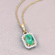 Load image into Gallery viewer, 0.83 Carat Genuine Zambian Emerald and White Diamond 10K Yellow Gold Pendant
