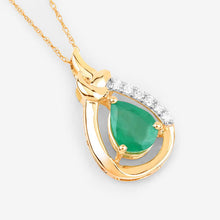 Load image into Gallery viewer, 1.18 Carat Genuine Zambian Emerald and White Diamond 10K Yellow Gold Pendant
