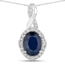 Load image into Gallery viewer, 1.72 Carat Genuine Blue Sapphire and White Diamond 14K White Gold Pendant
