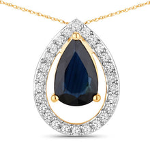 Load image into Gallery viewer, 1.15 Carat Genuine Blue Sapphire and White Diamond 14K Yellow Gold Pendant
